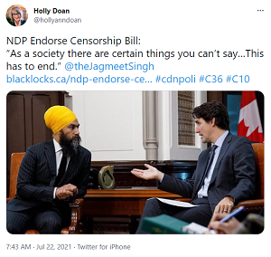 NDP leader Jagmeet Singh supporting Canadian anti-hate speech bill