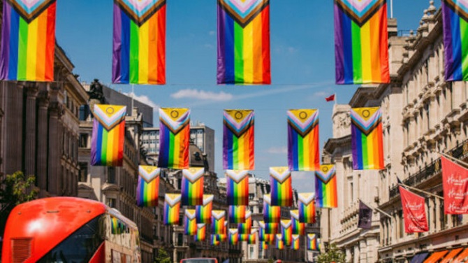 Pride flags fly over London's Regent Street