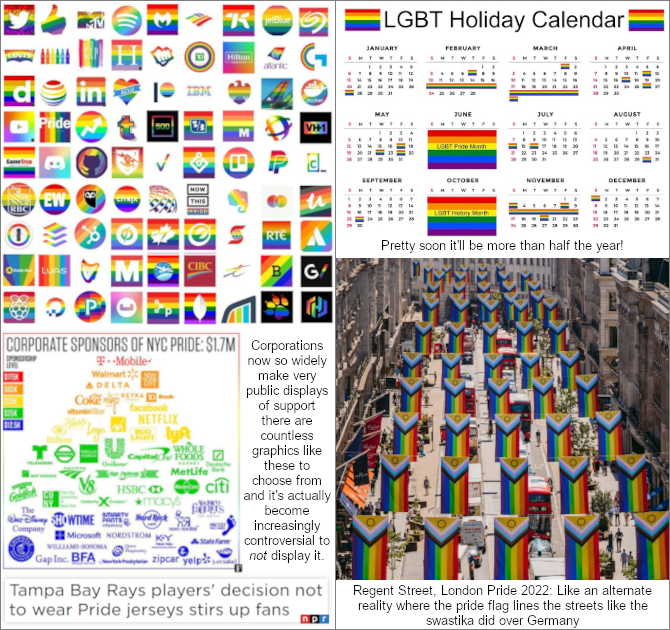 A graphic showing the ubiquity of pride propaganda