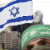 The Israeli flag, a Hamas gunman, and an explosion