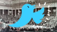 The Twitter logo slapping one side of the aisle in one of the assemblies of the French Revolution